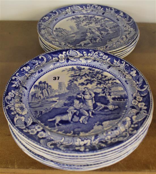 Collection of 14 blue & white Davenport dinner plates